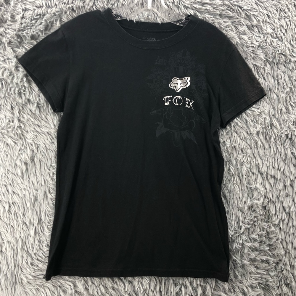 Fox Racing Tshirt Womens Medium Foiled Logo Spellout Black Shirt